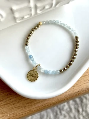bracelet vierge élastique aigue marine