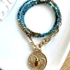 collier belier pierre apatite, bracelet multitours médaille astro belier