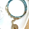 collier belier pierre apatite, bracelet multitours médaille astro belier