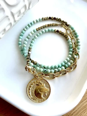 collier capricorne astro en turquoise et médaillon astro