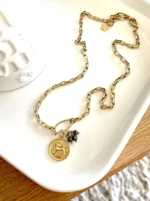 COLLIER SAGITTAIRE ASTRO EN PYRITE ET CHAINE
