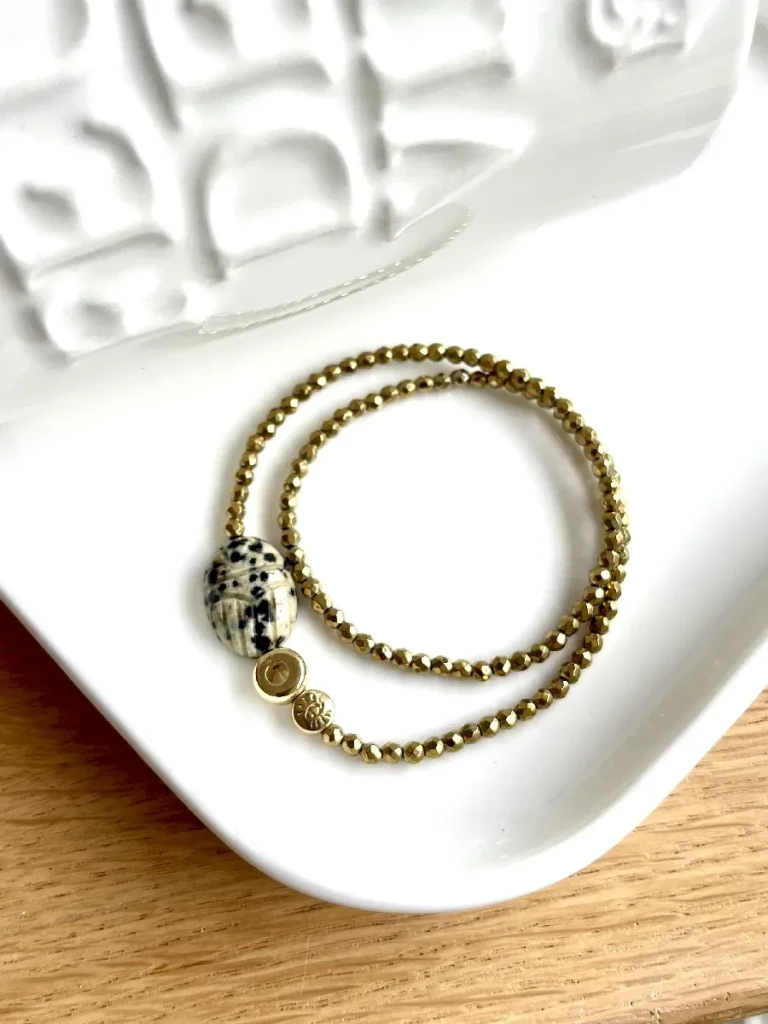 bracelet scarabée double protect jaspe dalmatien