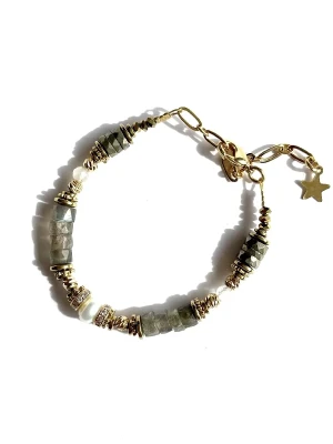 bracelet imani labradorite pyrite et coeur en perle d'eau douce