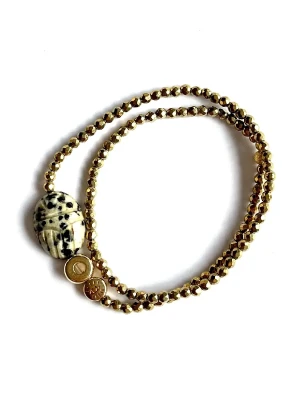 bracelet scarabée double protect jaspe dalmatien
