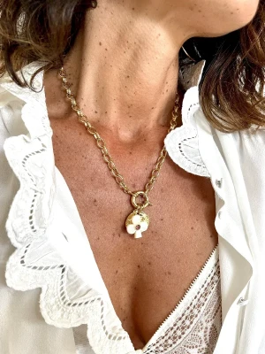collier lucky nacre et coeur grenat