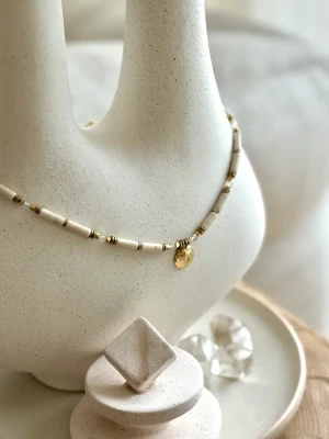 COLLIER BOIS FOSSILE QUARTZ RUTILE CIGALE