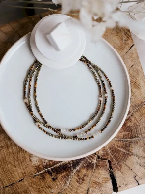 COLLIER OEIL DE TIGRE QUARTZ RUTILE CELESTE