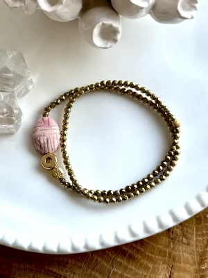 BRACELET SCARABÉE RHODOCHROSITE  DOUBLE PROTECT - Guérison émotionnelle, Amour, Estime de soi