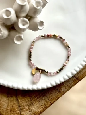 BRACELET TOTEM QUARTZ FRAISE / RHODOCHROSITE - Douceur, féminité, Réconfort, Estime de soi