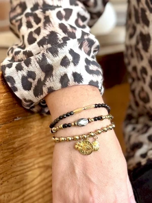 BRACELET LOLA OBSIDIENNE DOREE NACRE GRISE  - Libération des blocages, protection