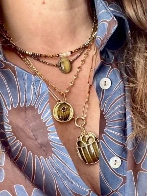 COLLIER OEIL DE TIGRE QUARTZ RUTILE CELESTE