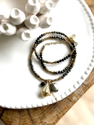 COLLIER FREYA PYRITE OBSIDIENNE  héritages familiaux, blocages, Abondance
